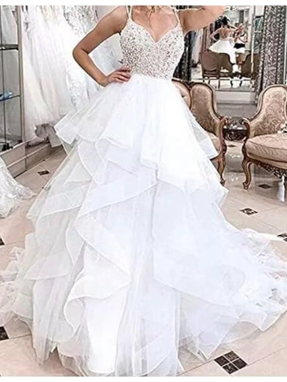 Bridal Queen Elegant White Tiered wedding Gown Dress and veil NWT